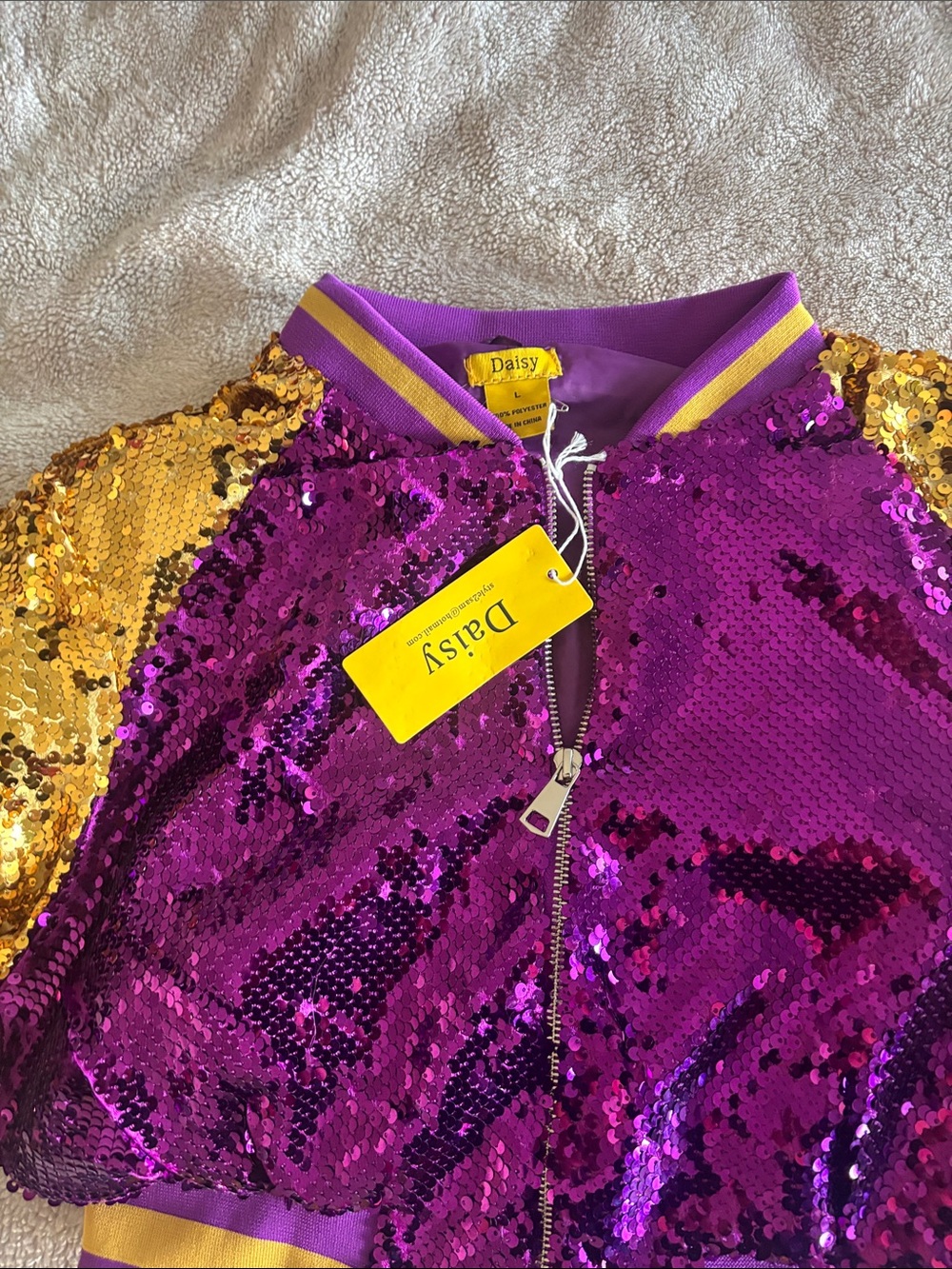 Daisy Purple & Gold Sequin Kids Jacket - Picture 4 of 4